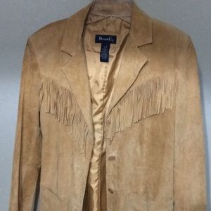 Denim & Co Genuine Leather Fringe Coat
